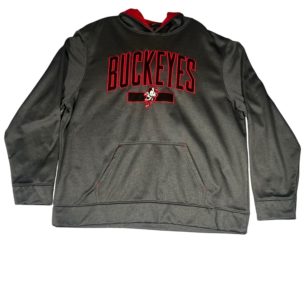 Ohio State Buckeyes Hoodie Mens XXL Gray Red Brutus‎ Mascot Sweatshirt NCAA